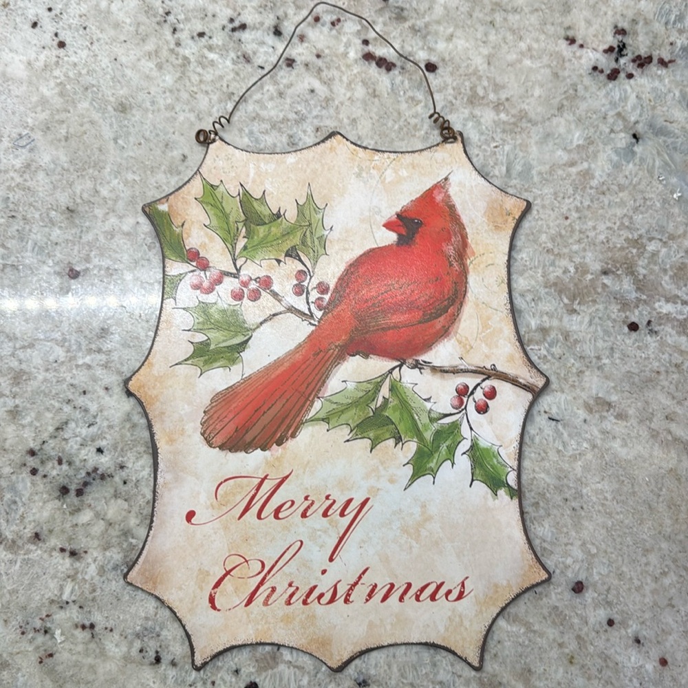 Festive Metal Red Cardinal Holiday Wall Decor